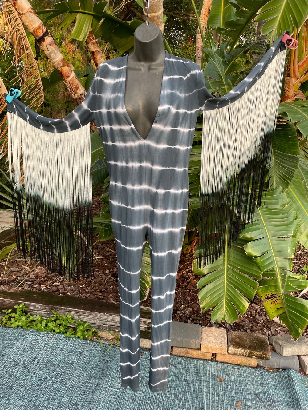 tie-dye super long fringe jumpsuit by Asos